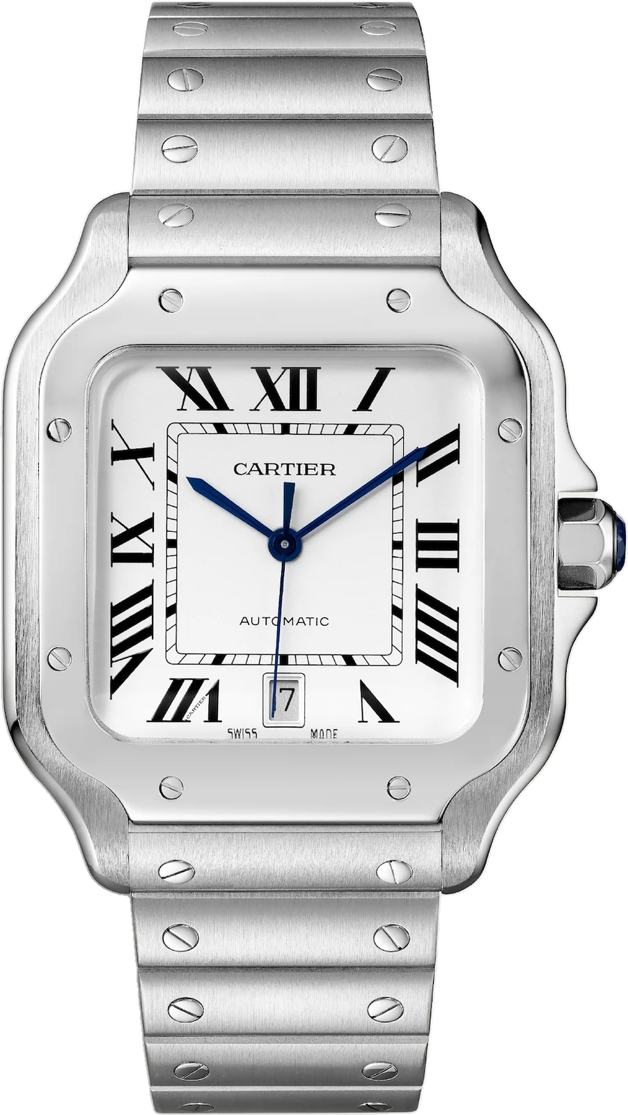 Cartier Santos de Cartier grande em aço, de frente