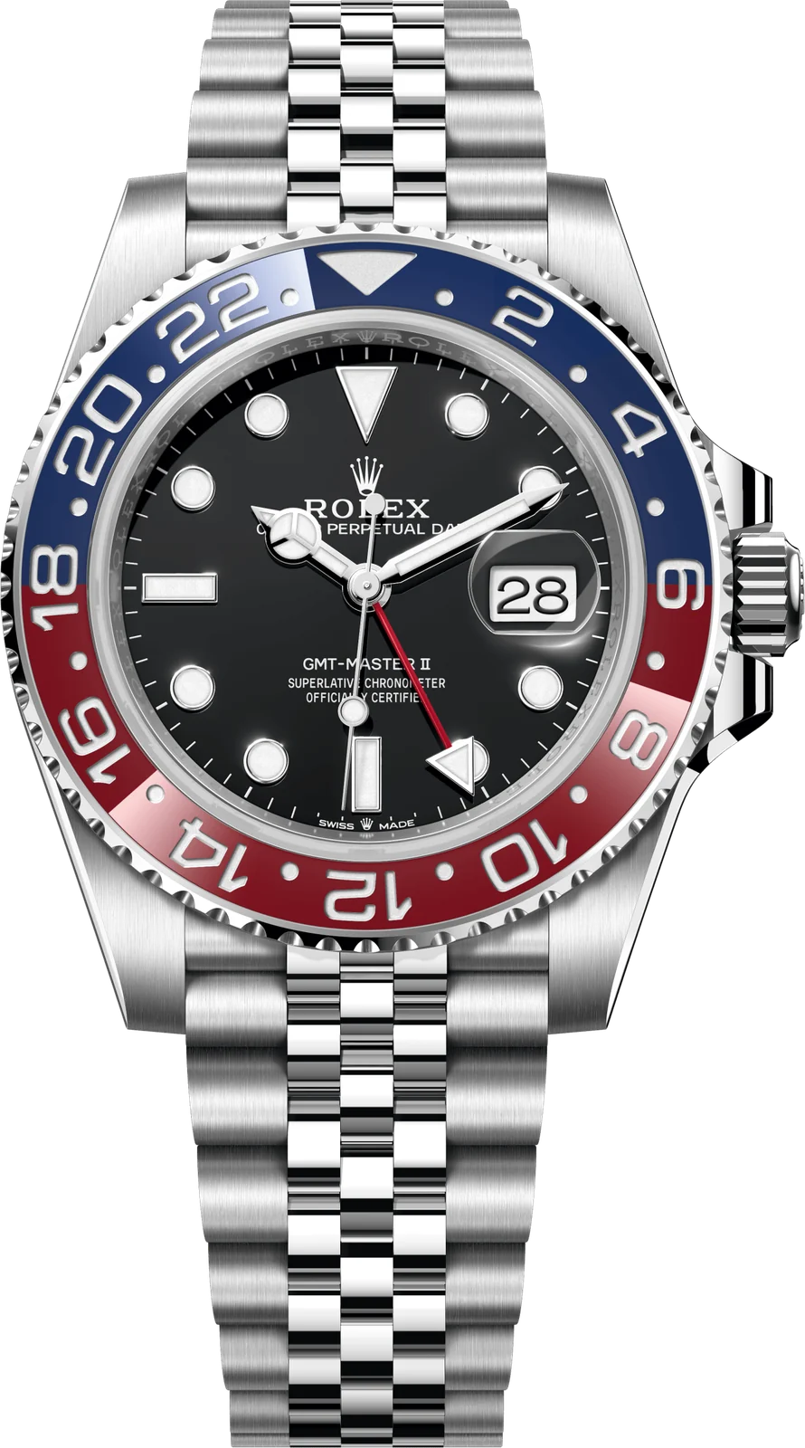 Rolex GMT-Master II de frente, com a pulseira inteira